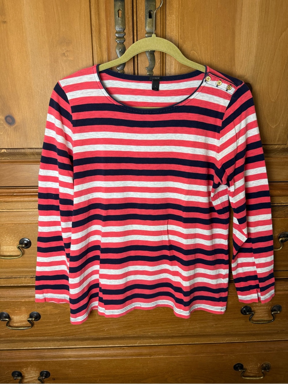 J. Crew Striped Red & Navy Long-Sleeve Striped Nautical Top